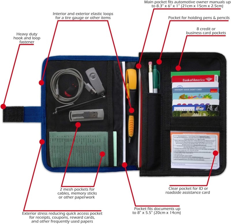 PlusXpres Glove Box Compartment Organizer - Car Document Holder - Owner Manual Case Pouch - Vehicle Storage Wallet for Registration & Insurance Card - Premium Auto Paperwork Holder - Log Book included - Blue - Image 3